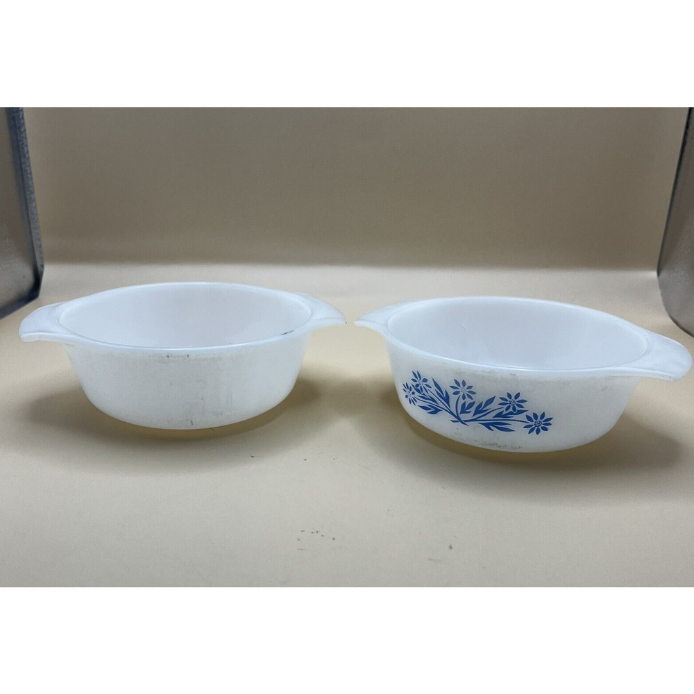 Two Vintage 12 oz Fire King Bowls ~ 1 Missing Paint and Glazing NO lids included